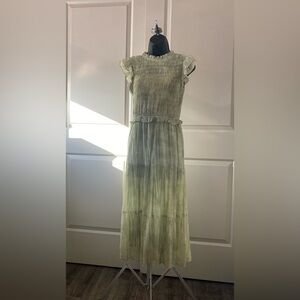 Moon River Green Smocked Maxi Dress for Weddings (tea length, 43 inches)